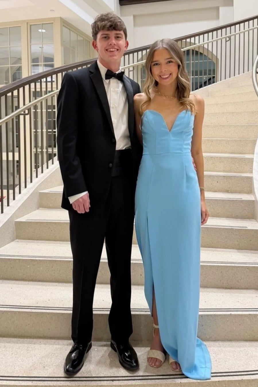 Sweetheart Strapless Fitted Empire Satin Party Prom Dress With Slit 