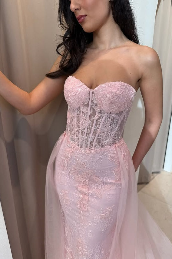 Sweetheart Strapless Lace Mermaid Party Prom Dress With Move Train