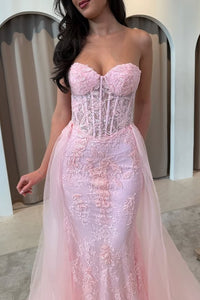 Sweetheart Strapless Lace Mermaid Party Prom Dress With Move Train