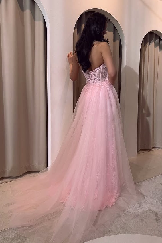 Sweetheart Strapless Lace Mermaid Party Prom Dress With Move Train
