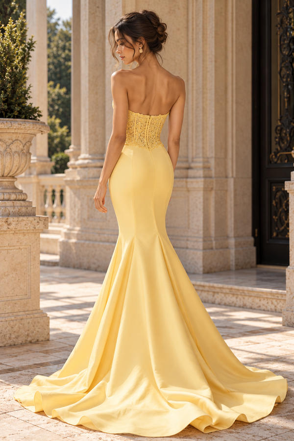 Sweetheart Strapless Mermaid Lace And Satin Maxi Party Prom Dress