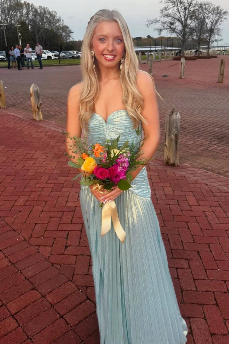 Sweetheart Strapless Pleated A-Line Floor-Length Party Prom Dress 