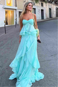 Sweetheart Strapless Ruffle A-Line Chiffon Holiday Party Dress