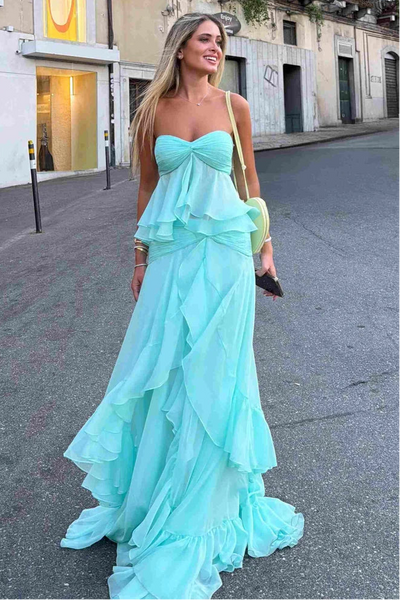 Sweetheart Strapless Ruffle A-Line Chiffon Holiday Party Dress
