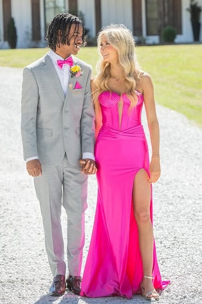 Sweetheart Strapless Satin Mermaid Party Prom Dress With Leg Slit