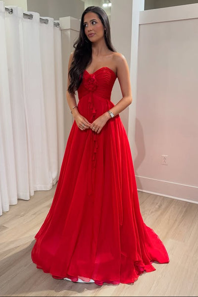 Sweetheart Strapless Sleeveless Chiffon A-Line Party Prom Dress