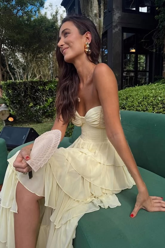 Sweetheart Strapless Tiered A-Line Chiffon Party Prom Dress