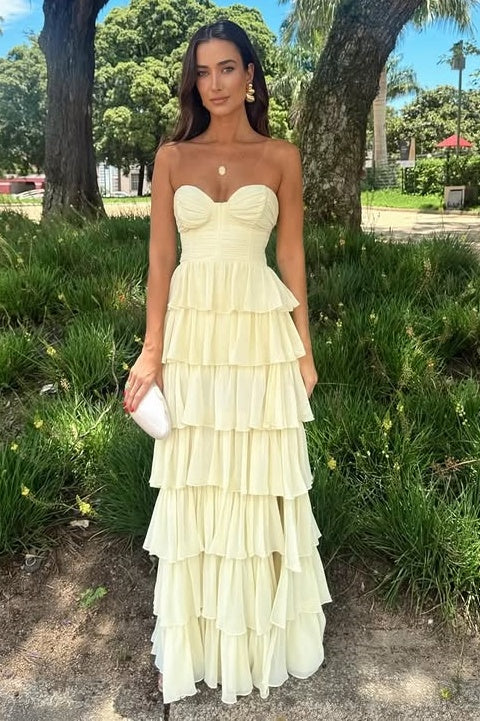 Sweetheart Strapless Tiered A-Line Chiffon Party Prom Dress