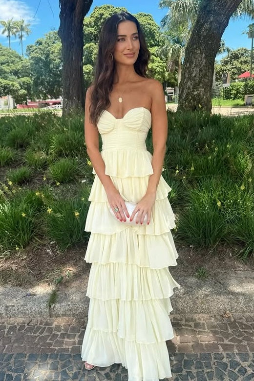 Sweetheart Strapless Tiered A-Line Chiffon Party Prom Dress