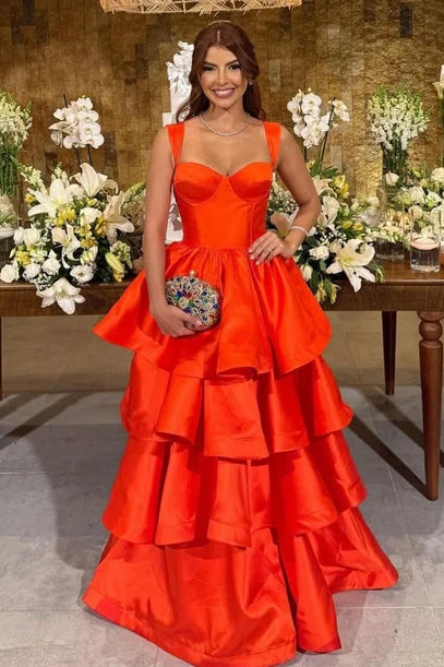 Sweetheart Straps A-Line Empire Satin Tiered Party Prom Dress
