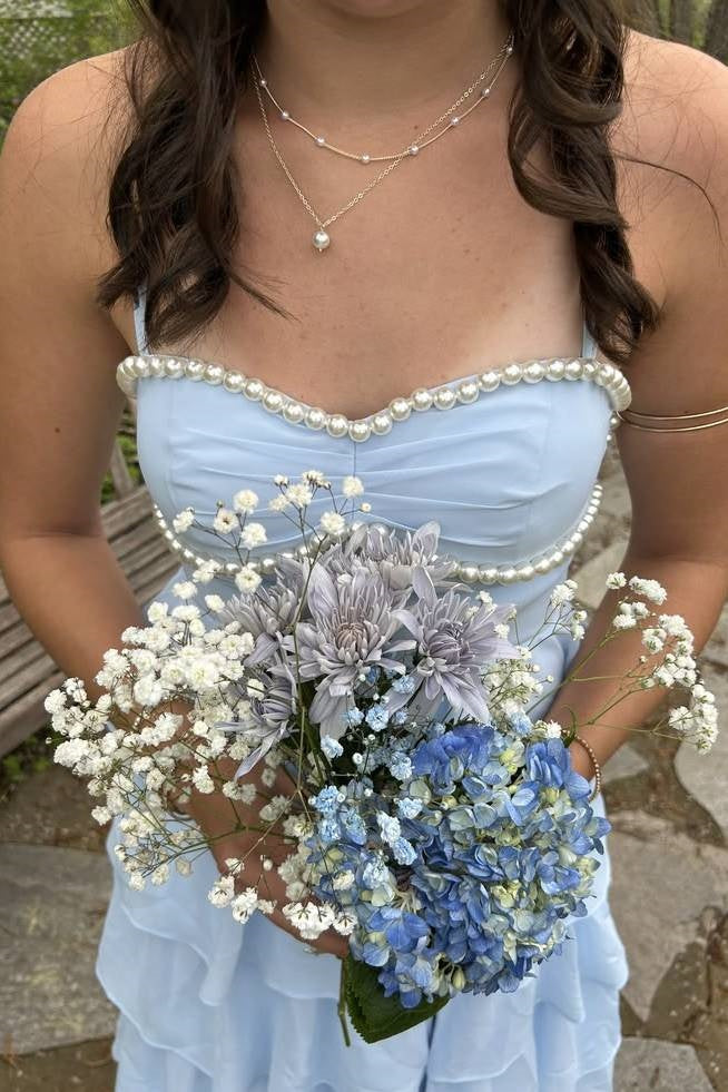 Sweetheart Straps Chiffon A-Line Lace-Up Tiered Party Prom Dress