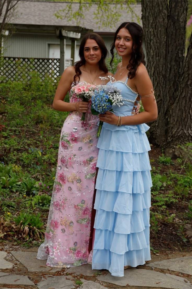 Sweetheart Straps Chiffon A-Line Lace-Up Tiered Party Prom Dress