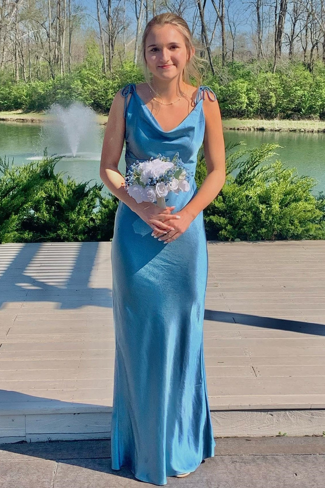 Tie Straps Satin Fitted Maxi Casual Party Evening Dress