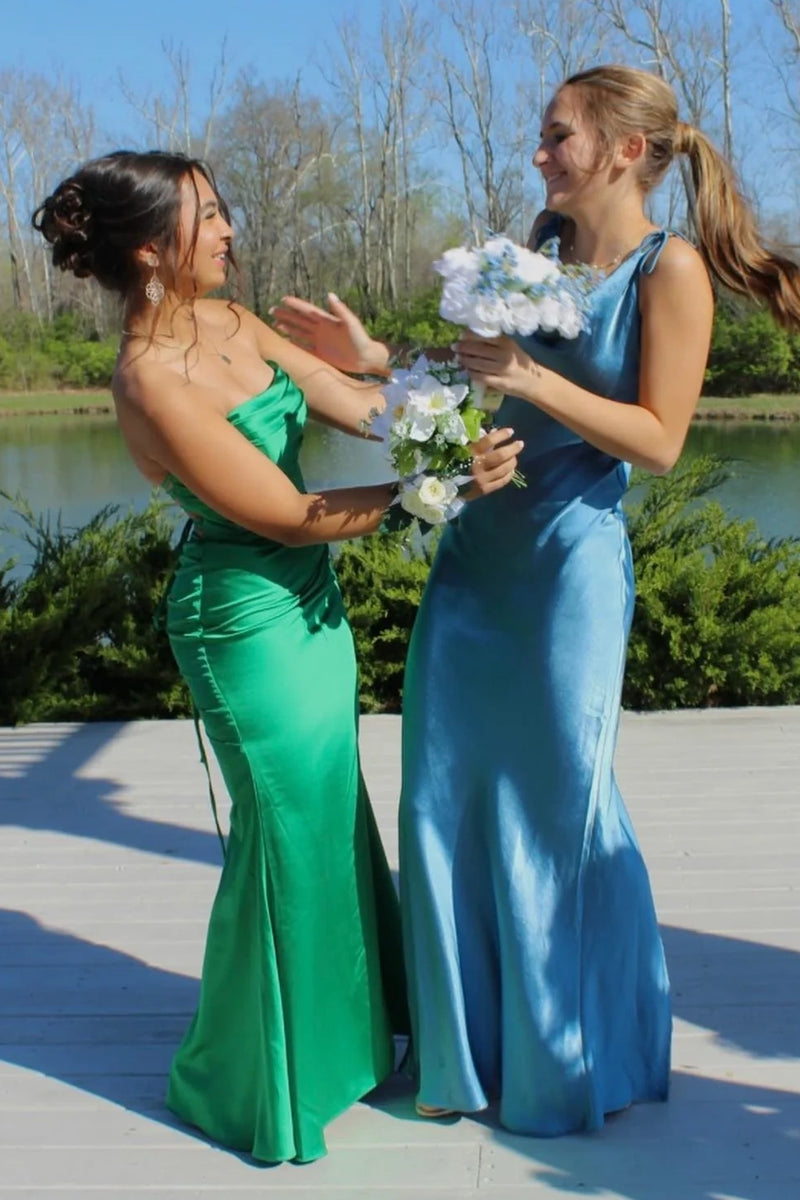 Tie Straps Satin Fitted Maxi Casual Party Evening Dress