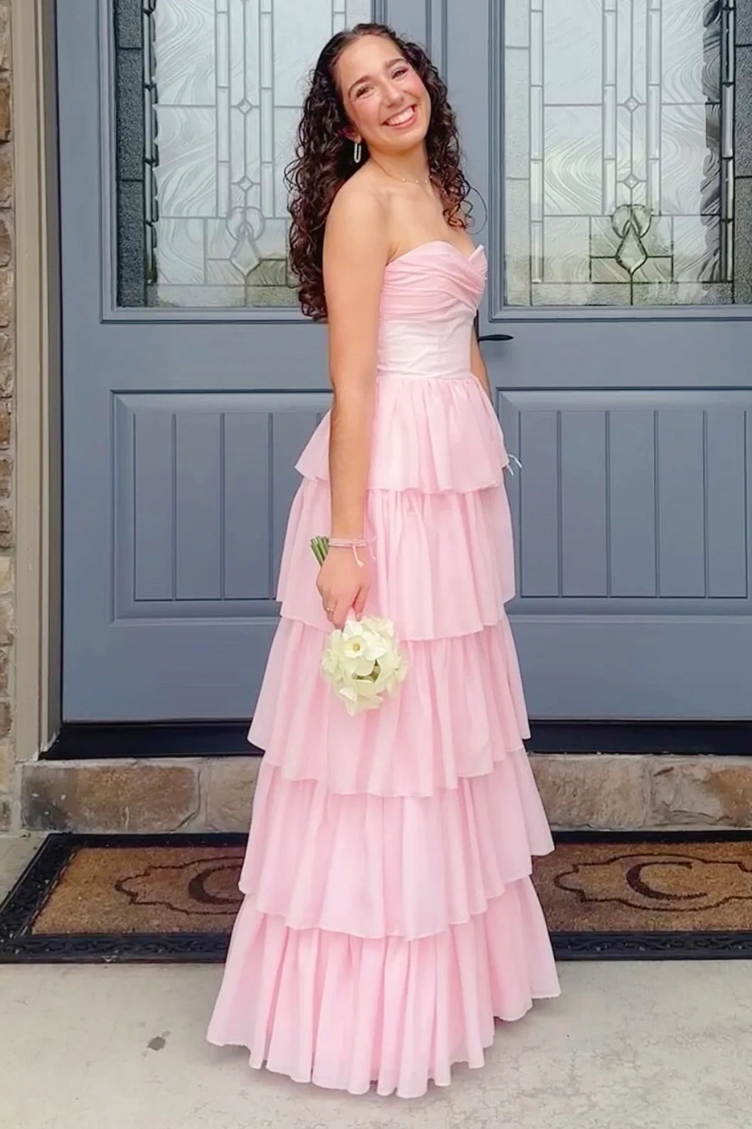 Tiered A-Line Empire Sleeveless Floor-Length Party Prom Dress