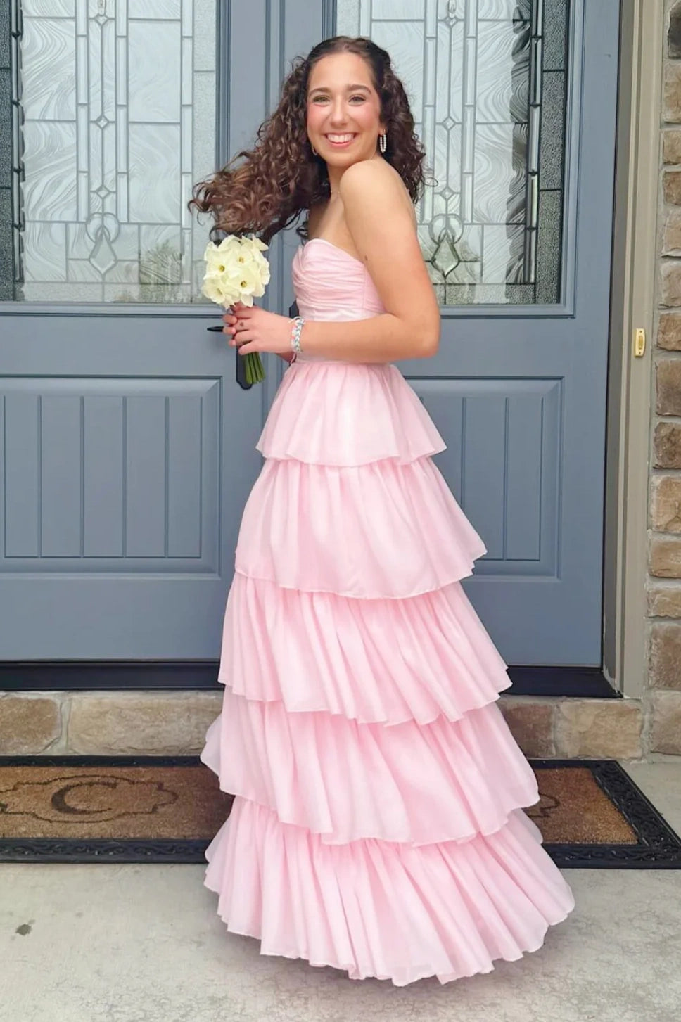Tiered A-Line Empire Sleeveless Floor-Length Party Prom Dress