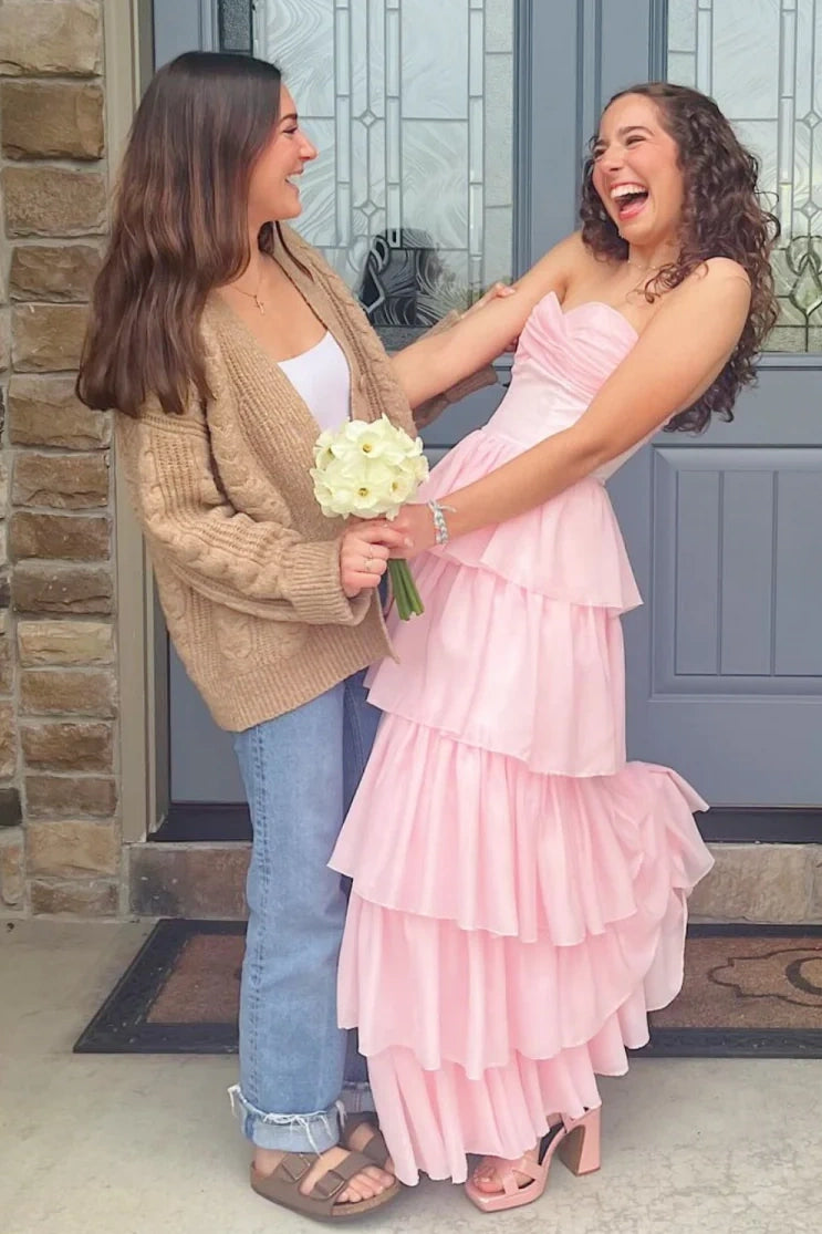 Tiered A-Line Empire Sleeveless Floor-Length Party Prom Dress