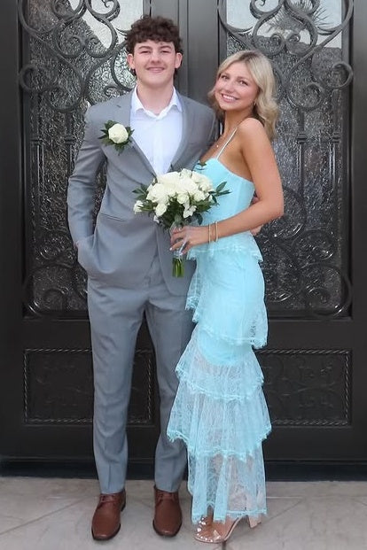 Tiered Lace Sweetheart Empire Spaghetti Straps Party Prom Dress