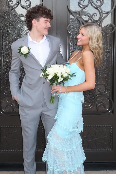 Tiered Lace Sweetheart Empire Spaghetti Straps Party Prom Dress