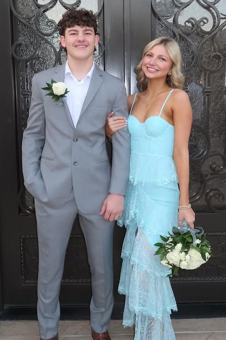 Tiered Lace Sweetheart Empire Spaghetti Straps Party Prom Dress