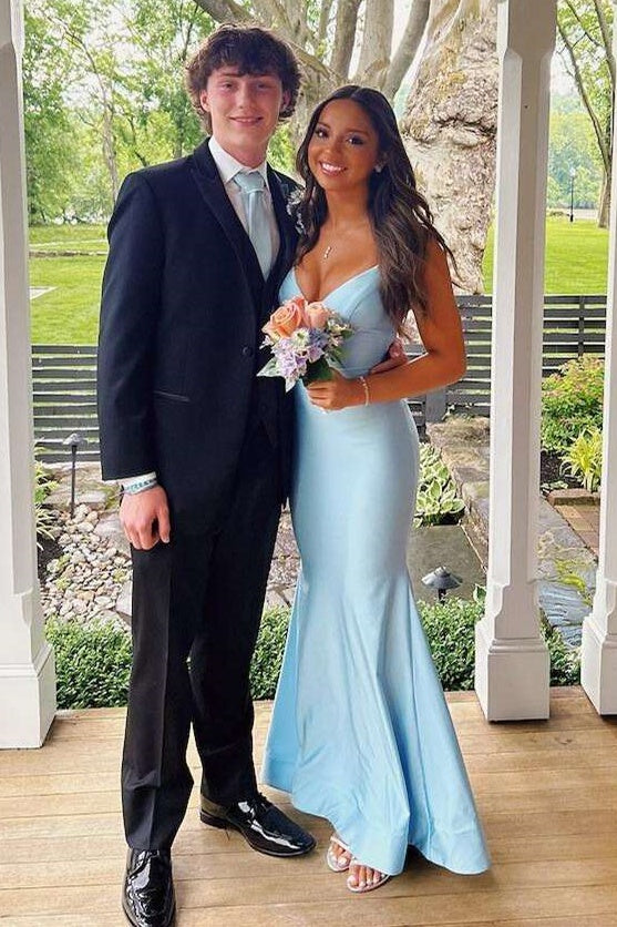 Trumpet Low V-Neck Lace-Up Satin Maxi Party Prom Dress 
