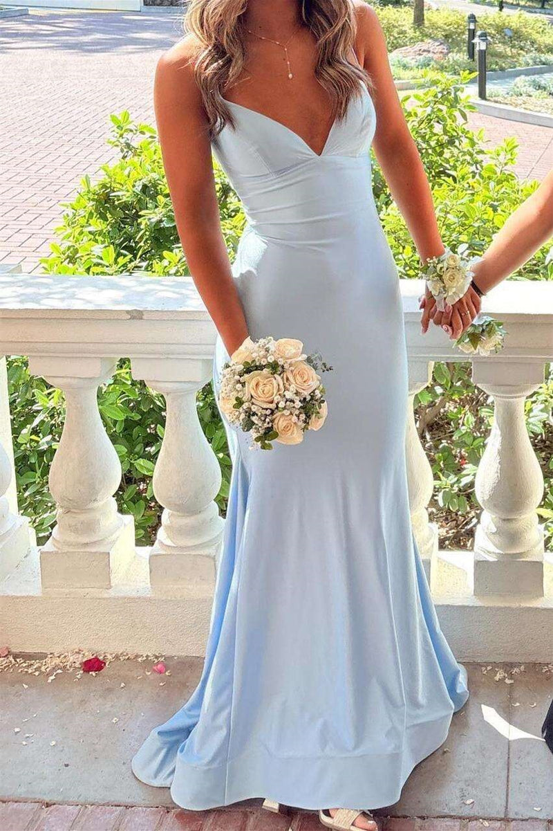 Trumpet Low V-Neck Lace-Up Satin Maxi Party Prom Dress 