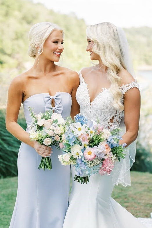 Trumpet Satin Strapless Empire Bridesmaid Dress With Bows