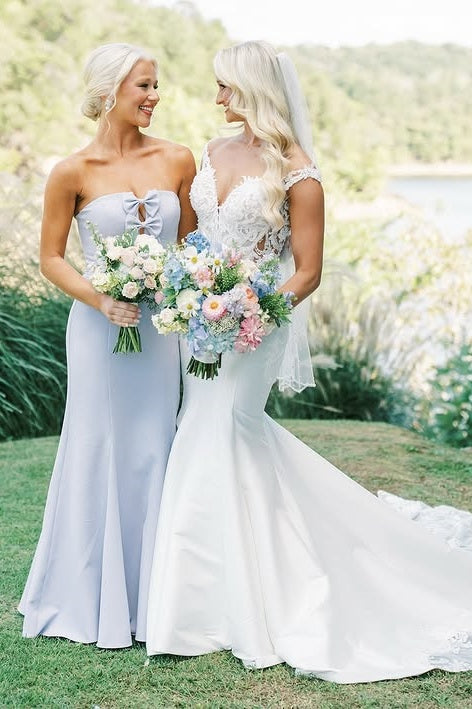 Trumpet Satin Strapless Empire Bridesmaid Dress With Bows