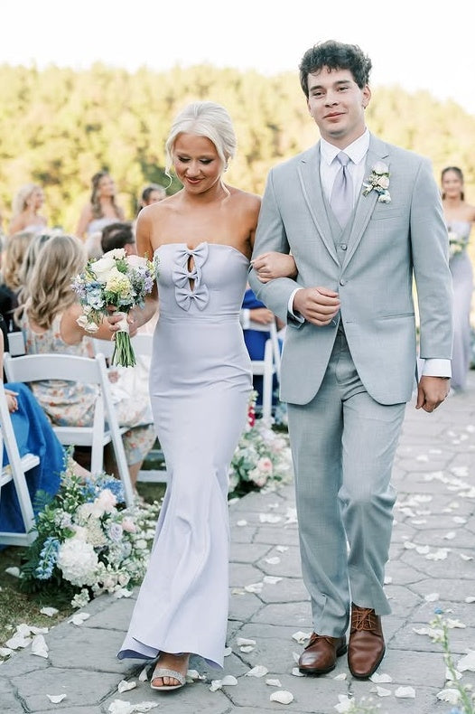 Trumpet Satin Strapless Empire Bridesmaid Dress With Bows