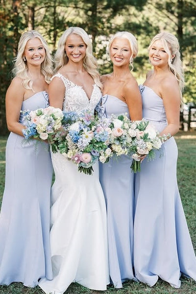 Trumpet Satin Strapless Empire Bridesmaid Dress With Bows