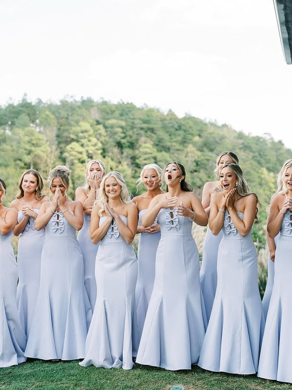 Trumpet Satin Strapless Empire Bridesmaid Dress With Bows