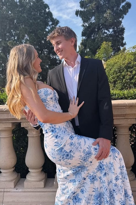 Trumpet Spaghetti Straps Floral Party Prom Dress With High Split