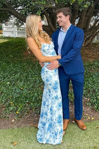 Trumpet Spaghetti Straps Floral Party Prom Dress With High Split