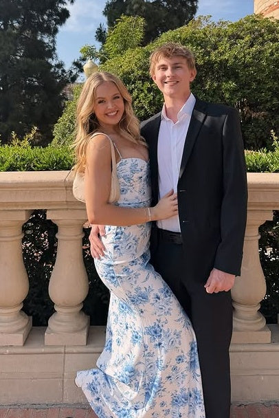 Trumpet Spaghetti Straps Floral Party Prom Dress With High Split