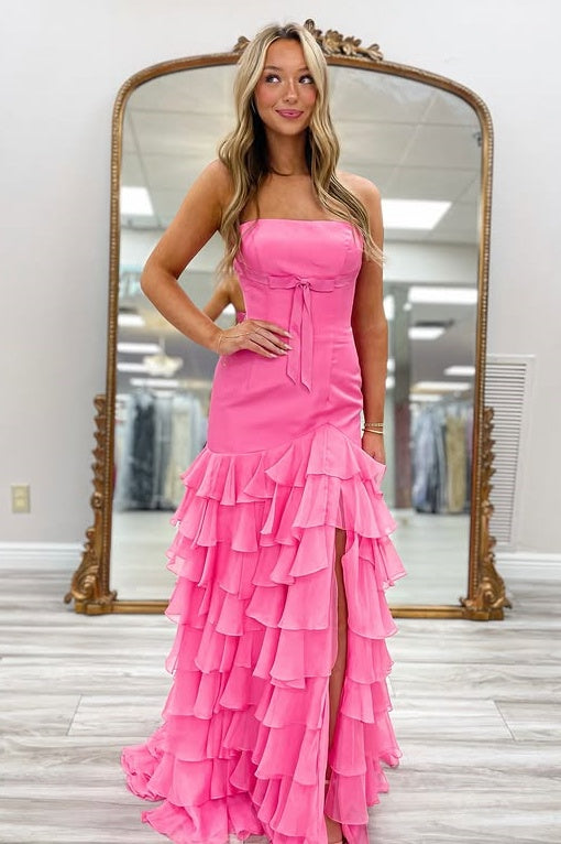 Trumpet Strapless Empire Tiered Chiffon Party Prom Dress