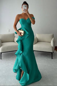 Trumpet Sweetheart One Shoulder Ruffle Split Party Prom Dress