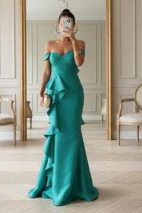 Trumpet Sweetheart One Shoulder Ruffle Split Party Prom Dress