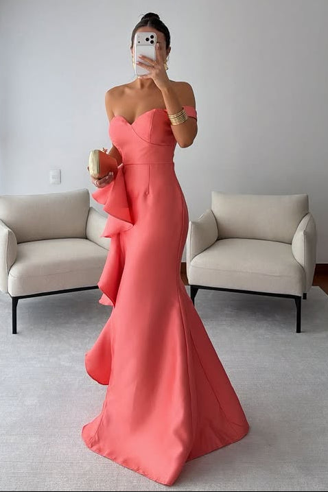 Trumpet Sweetheart One Shoulder Ruffle Split Party Prom Dress