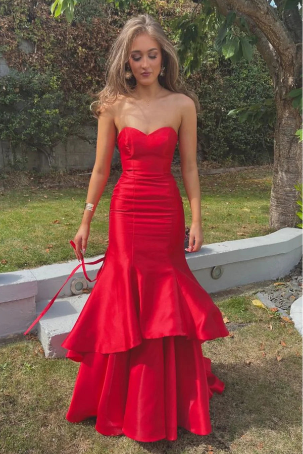 Trumpet Sweetheart Strapless Satin Empire Party Prom Dress