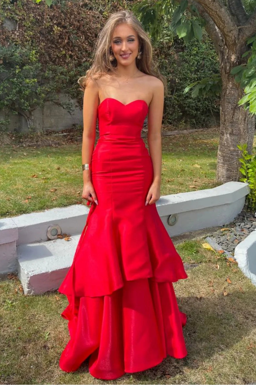 Trumpet Sweetheart Strapless Satin Empire Party Prom Dress