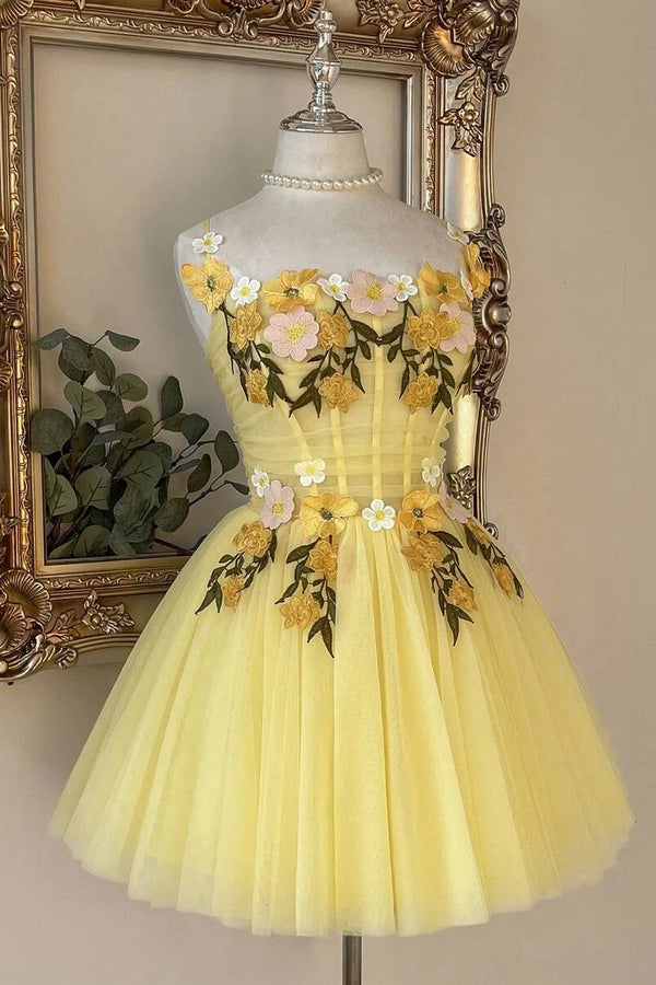 Tulle A-Line Floral Appliques Sleeveless Empire Homecoming Dress