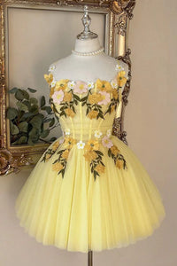 Tulle A-Line Floral Appliques Sleeveless Empire Homecoming Dress