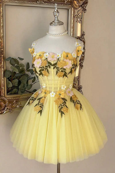 Tulle A-Line Floral Appliques Sleeveless Empire Homecoming Dress