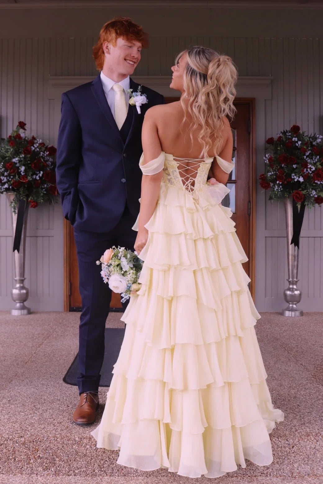 Two Tone A-Line Off-Shoulder Lace-Up Tiered Split Party Prom Dress FancyVestido Two Tone A-Line Off-Shoulder Lace-Up Tiered Split Party Prom Dress FancyVestido