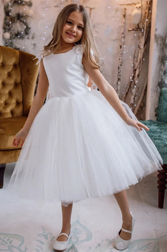 V-Back Round Sleeveless Two Tone A-Line Flower Girl Dress