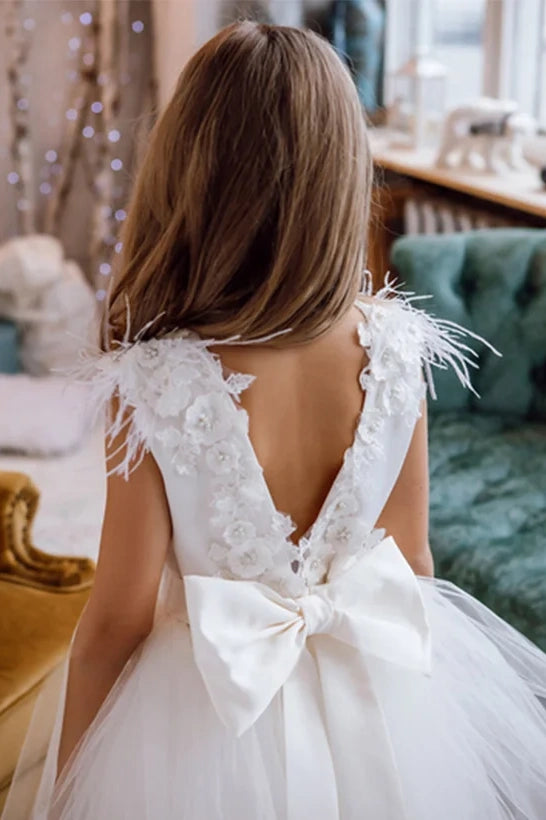 V-Back Round Sleeveless Two Tone A-Line Flower Girl Dress