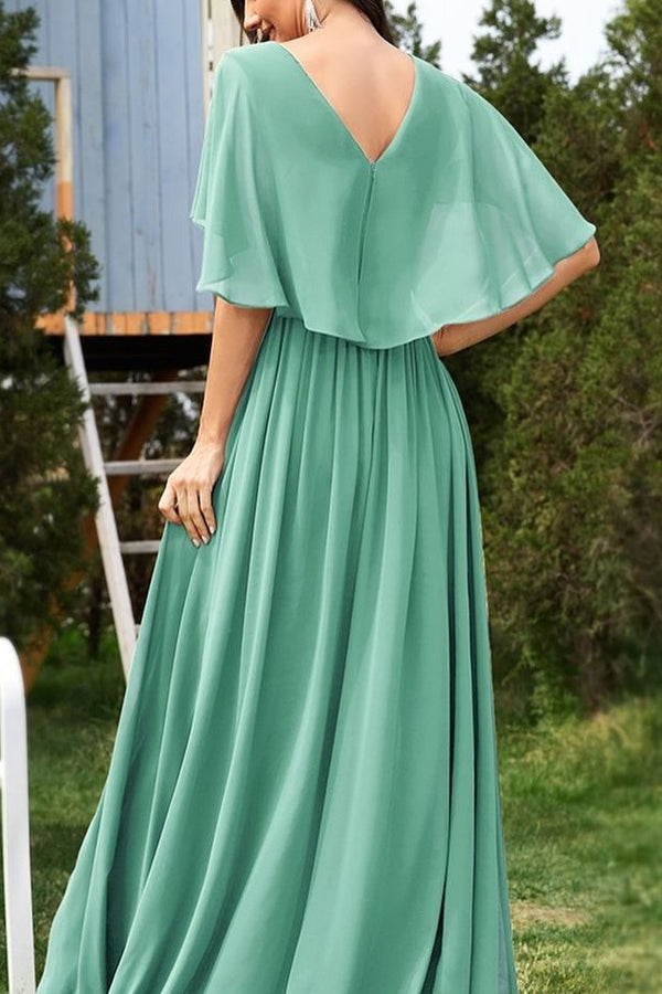 V-Neck A-Line Empire Chiffon Mother Of Bride Dress With Appliques