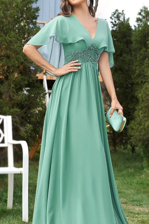 V-Neck A-Line Empire Chiffon Mother Of Bride Dress With Appliques