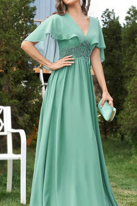 V-Neck A-Line Empire Chiffon Mother Of Bride Dress With Appliques