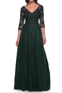 V-Neck A-Line Empire Tulle Mother Of Bride Dress With Appliques